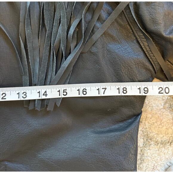 VTG Winlit Black Leather Fringed Cropped Biker Motorcycle Jacket Silver L - Picture 6 of 6